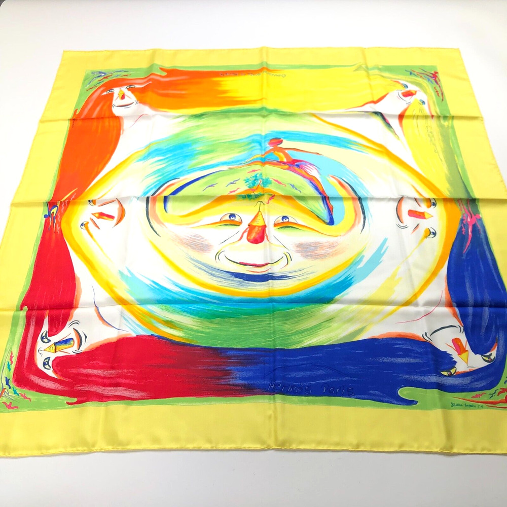 Hermes Paris Smiles In Third Millenary NEW 100% Silk Scarf France RARE 35x34 HRJ
